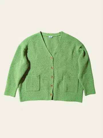 [ LOWRYS FARM ] 라임 그린 리브 V넥 가디건 F