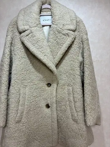 ANAYI 컬리 울 보아 코트 베이지 사이즈 34