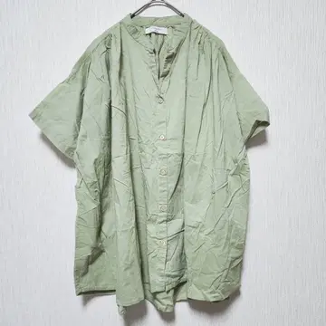 [ 사만사 모스2 블루 ] ( F ) 오버 사이즈 밴드 카라 셔츠