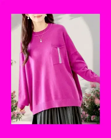 큐빅 포켓 루즈 니트 풀오버 체리 핑크