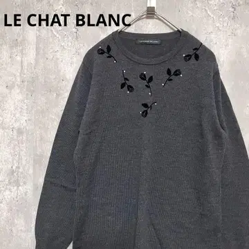LE CHAT BLANC 울 장미 장미 비쥬 반짝이는 니트 고급