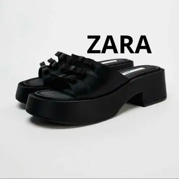 미사용급 ZARA 리본 샌들 통굽 힐 플랫 23cm/683