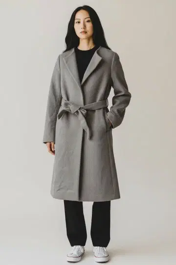 그린 라벨 릴랙싱 노카라 울 코트 36 그레이지 벨트 포함