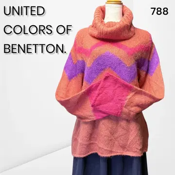 [ 베네통 ] 모헤어 혼방 터틀넥 니트 지그재그 패턴 가을/겨울 L