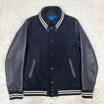 BEAMS 빔즈 양가죽 램 가죽 x 멜톤 울 소매 가죽 바시티 자켓 L