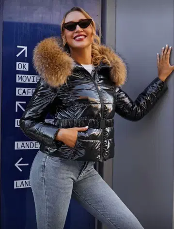 SHEIN 블랙 다운 자켓 퍼 포함