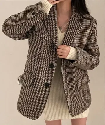 [ 택 포함 ] 오버 체크 자켓