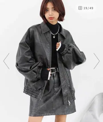 pageboy 샌드 빈티지 가죽 블루종 블랙