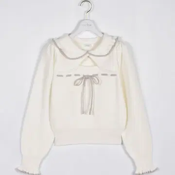 에블린 바이컬러 옷깃 리본 니트 상의