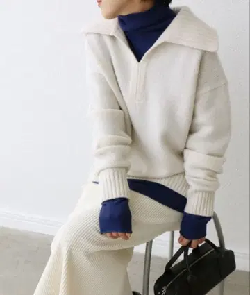 IENA vento 캐시미어 혼방 카라 부착 풀오버 화이트 프리