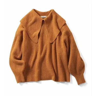 카멜색 큰 옷깃이 귀여운 리브 니트 L