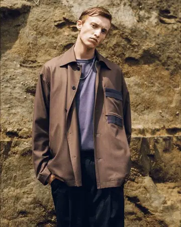 [ STUDIOUS ] Leather panel shirt jacket