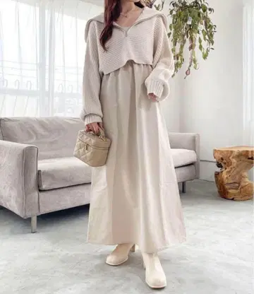 Heather 하프 ZIP 2P 원피스 세트 아이보리