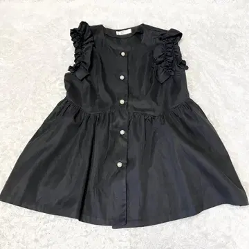 페플럼 베스트 슬리브리스 프릴 슬리브 펄 버튼 블랙