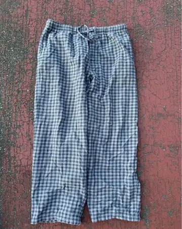 체크 와이드 팬츠 구제 의류 파자마 팬츠