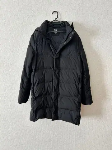 UNIQLO 다운 코트 롱 코트 남성용 블랙 심리스다운