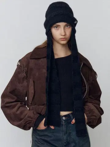 EMODA 페이크 스웨이드 블루종 페이크 스웨이드 미니 스커트 브라운