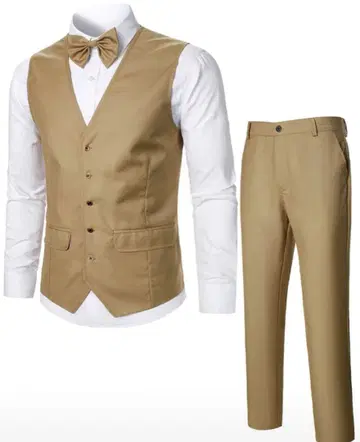 베이지 수트 베스트 보타이 세트