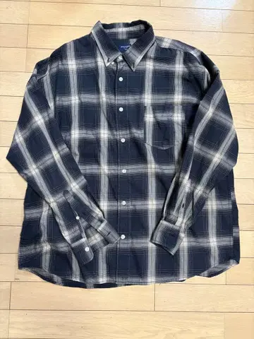 BACK NUMBER 옴브레 체크 플란넬 셔츠 긴팔 셔츠 네이비 베이지