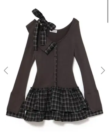 BUBBLES 체크 리본 원숄 원피스