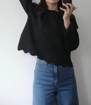 베이스먼트 온라인 튜닉 한국 블랙 스캘럽 니트