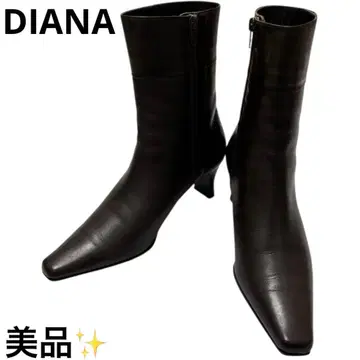 새상품급 다이애나 DIANA 숏부츠 스퀘어토 가죽 브라운