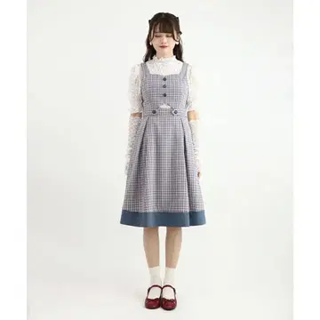 뷔스티에풍 커팅 체크 오버롤 스커트