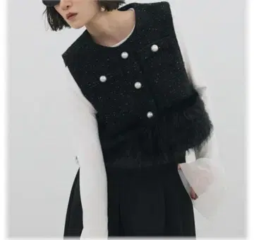 블랙 트위드 퍼 베스트 frene