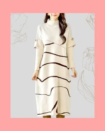 레이어드 스타일 니트 비대칭 원피스 (베이지)