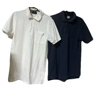 피케 셔츠 2장 세트 화이트 네이비 M 면 100%