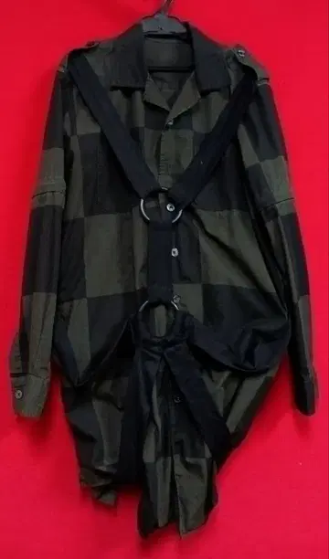 고딕 펑크 록 블랙 & 그레이 블록 체크 2way 파라슈트 셔츠