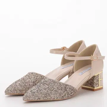 글리터 청키힐 펌프스 5cm 로우힐