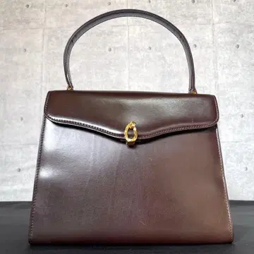 고품질 WAKO 긴자 와코 가죽 브라운 골드 금장 장식 탑 핸들백