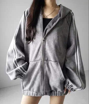 피그먼트 빈티지 가공 사이드 라인 집업 후드티