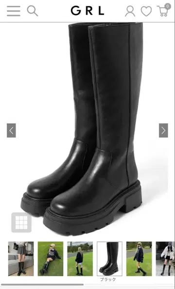 블랙 롱 부츠 통굽 합성 피혁