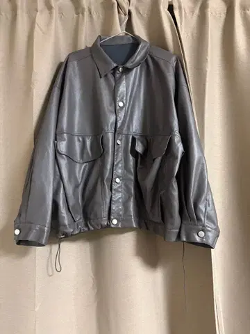 me+en 그레이 오버 사이즈 가죽 자켓 M