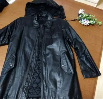 (새상품급) 소가죽 코트 후드 (탈착 가능) 여성용 남성용 프리사이즈