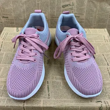 새상품 여성용 24.0cm 경량 폭넓은 스포츠 스니커즈 복숭아색 5354