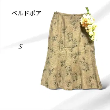 a601 벨트 포함 플레어 스커트 [S] 사이즈 9/브라운/꽃무늬 레이온