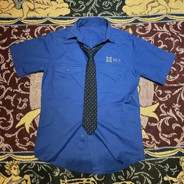 RLS 반팔 워크 셔츠 파란색 포켓 부착