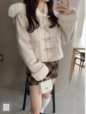 GRL 퍼 숏 기장 더플 코트 아이보리