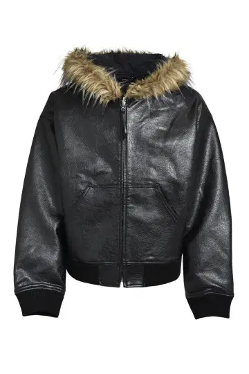 BREATH FAUX LEATHER FUR HOODED JACKET