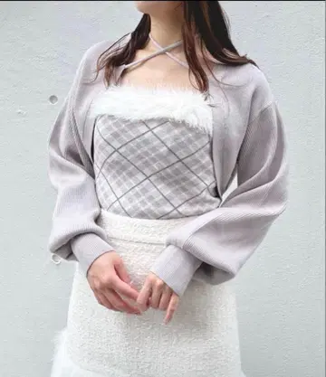 NOMAE 볼레로 세트 퍼 체크 상의