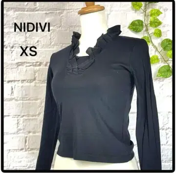 인디비 옷깃 프릴 티셔츠 하나만으로도 멋짐 긴팔 작은 사이즈 XS 블랙