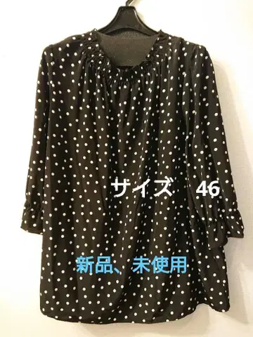 Rose Tiara 46 7부 소매 블라우스 블랙 컬러 (도트 무늬)