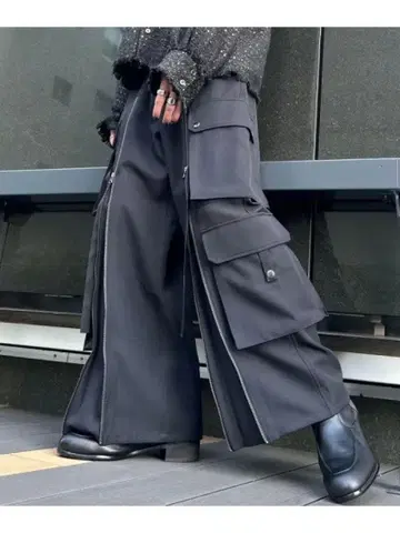 HARE 마테리얼 ZIP 카고 팬츠 블랙 M