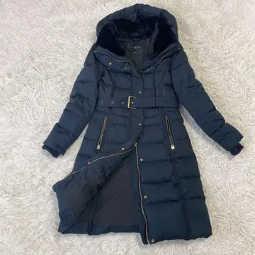 ZARA BASIC 페더 벨트 보아 부착 롱 다운 코트 블랙 S