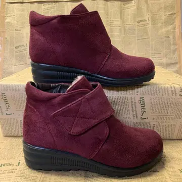 새상품 여성용 24.0cm 보아 안감 벨크로 테이프 부츠 빨간색 6472