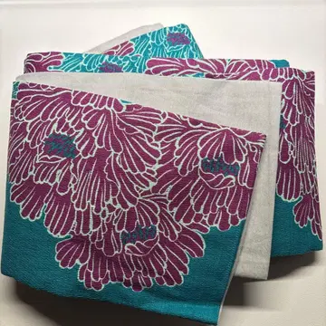 청보라 모란 꽃무늬 반폭 오비