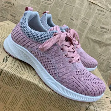 새상품 여성용 23.0cm 폭넓은 경량 메쉬 스니커즈 복숭아색 5354